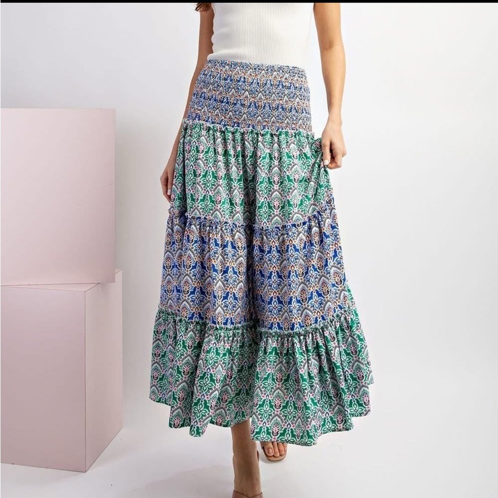 Bohemian Blue and Green Maxi Skirt